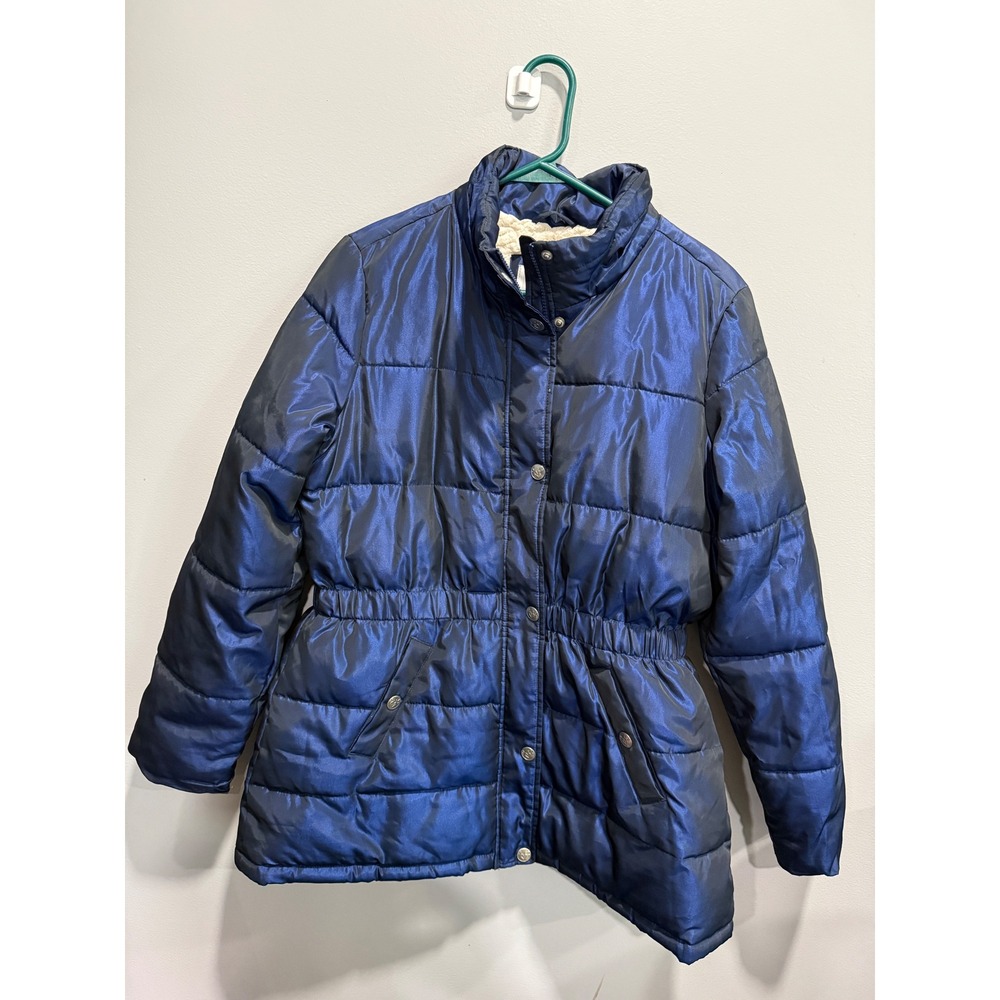 Justice Girls Puffer Jacket Size 16/18 Blue Quilted Sherpa Lined Winter Coat